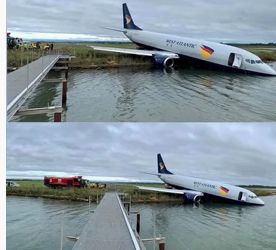 Boeing 737 misses the runway and ends up in lake (video)