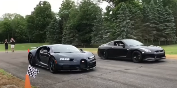 1500HP Nissan GTR R35 vs Bugatti Chiron (video)