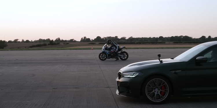  BMW M1000 RR vs BMW M5 CS Intense Drag Race (video)
