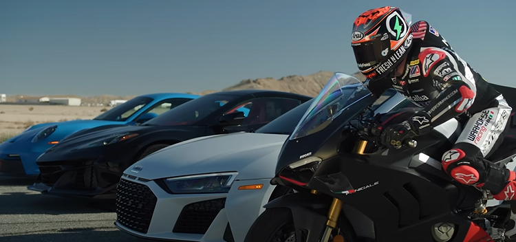 Crazy Drag Race Between Corvette, Porsche, Audi and Ducati (video)