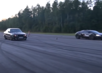 Bugatti Veyron vs BMW M5 E34 Turbo by AG (video)