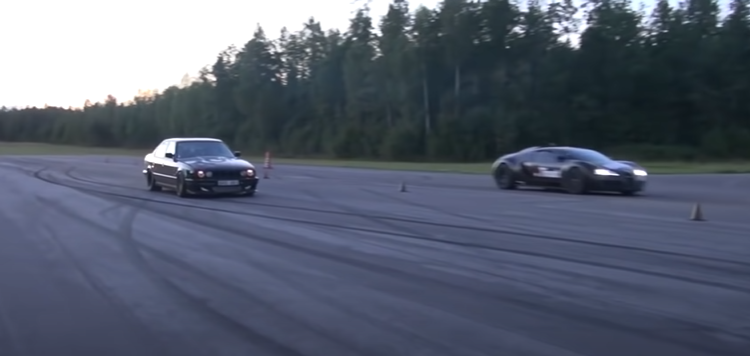 Bugatti Veyron vs BMW M5 E34 Turbo by AG (video)