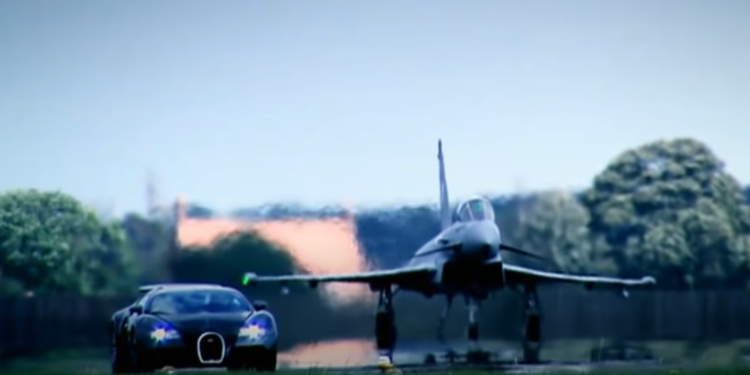Euro Fighter Typhoon vs Bugatti Veyron Drag Race (video)