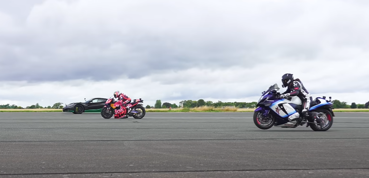 MotoGP KTM vs Rimac Nevera vs Hayabusa Intense Drag Race (video)